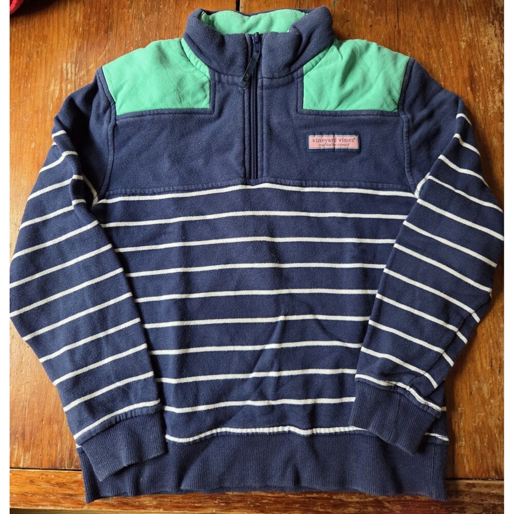 Vineyard Vines Quarter Zip Striped Pullover Sweatshirt Boys M 8/10 Blue White